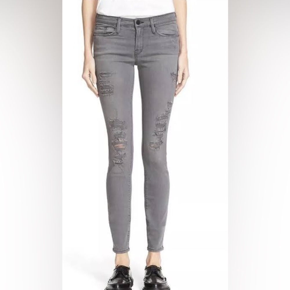 2 FOR $25 Frame Le Skinny de Jeanne Gray Skinny Jeans Low Rise Destroyed 25 x 29